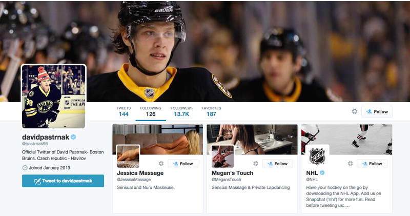 Illustration for article titled Bruins Rookie Follows "Adult Massage" Girls On Twitter Before Road Trip